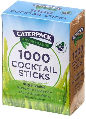 Caterpack Enviro - 1000 Pack Cocktail Sticks Birchwood - Fully Recyclable Biodegradable, Sustainably Sourced, Eco-Friendly Food Picks for Parties, BBQ, Catering, Food Service, Events
