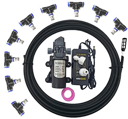 GQQG 13m Nebulizzatore Giardino da Esterno con Pompa, Sistema Irrigazione Giardino con Ugelli Nebulizzatori Sistema di Raffreddamento per Patio, Giardino, Prato Inglese, Fiore, Esterno, Serra