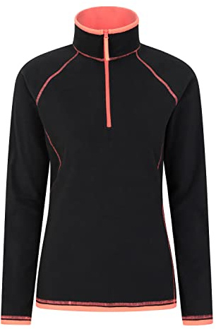 Mountain Warehouse Montana Womens Microfleece - Breathable Ladies Sweater, Quick Drying Pullover, Warm Fleece Jacket, Half Zip - Spring Summer, Travelling Jet Black Women's Size 12