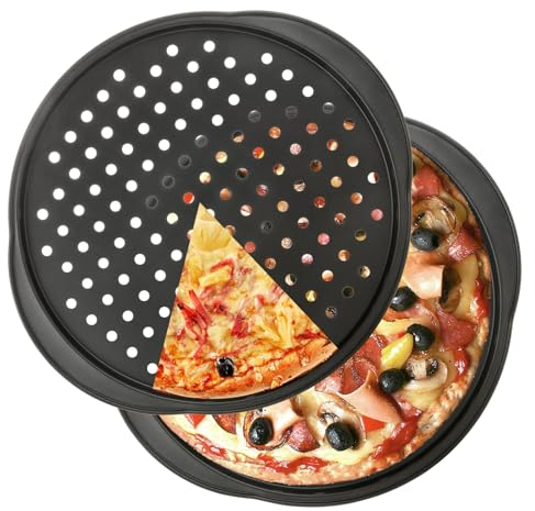 JMIATRY 2 Pack 14 inch Pizza Trays for Oven Non Stick, Non-Stick Pizza Pan with Handles, Carbon Steel Pizza Oven Trays, Black