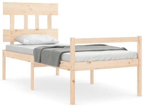 vidaXL Seniorenbett, Holzbett Bett mit Kopfteil Stauraum, Einzelbett für Senioren, Komfortbett Bettgestell mit Lattenrost, Schlafhöhe vom Boden 45cm, 90x200cm Massivholz