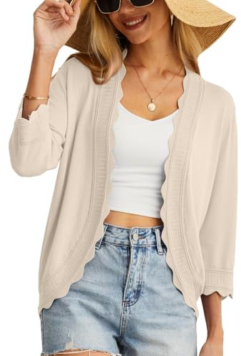 GRECERELLE Womens Summer Cardigan Lightweight Soft Casual Cropped Knit Shrugs Jumper Womens Tops for Dress Summer Evening Wedding