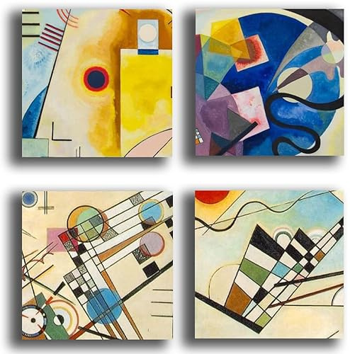 Quadri Moderni KANDINSKY 4 pz. cm 40x40 cad. Stampa su Tela CANVAS Arredamento Arte Astratto XXL Arredo per soggiorno salotto camera da letto cucina ufficio bar ristorante (4pz. 40x40 cm, 1)