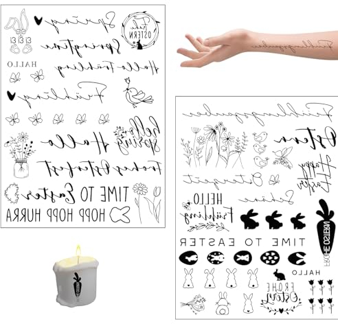 YKHSUAOU 6PCS Kerzentattoos Ostern,Kerzentattoos，Kerzenaufkleber sticker,DIY Wasserschiebefolie Kerzen,Aufkleber für Osterkerzen,Ostermotive Adventskerze Dekorieren (Schwarz)