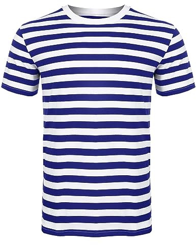 ANZEE DISCOVER THE NEW YOU Camiseta a Rayas Unisex para Hombre y Mujer de Algodón, Cuello Redondo, Manga Corta, Casual, Ropa de Verano