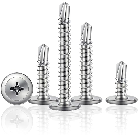 HXJDAM 150 Piezas Tornillos Roscachapas 4,2 x 32MM Tornillos Acero Inoxidable 410 Tornillos Roscachapas Tornillos de Acero Inoxidable Chapa Sandwich (Plata）