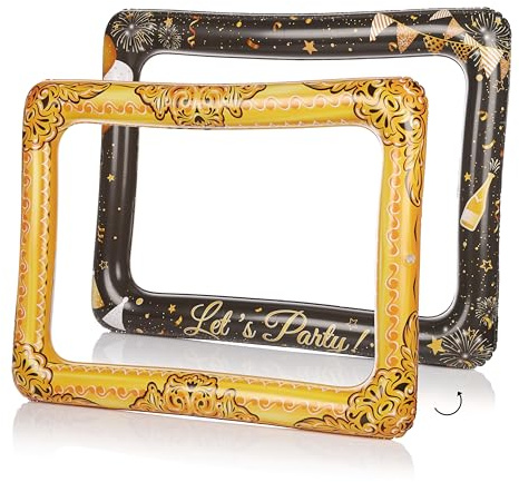 FunX Inflatable Photo Frame - Photo Box Prop with Gold and Black Side for Birthday, Wedding and Parties - 80 x 60 cm