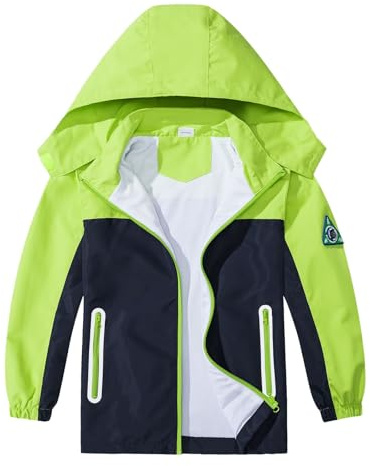 IjnUhb Kids Rain Jacket Boys Girls Waterproof Hooded RainCoat Toddler Windbreaker Unisex Lightweight Rain Coat(Green black,6Years)