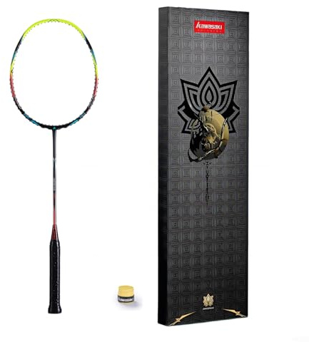 Kawasaki Professional Badminton Racket 35lbs High Tension 5U Ultra-Light 40T High Modulus Graphite Attack Type Lightweight Racket NEZHA 35-Green