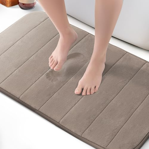 KEPLIN Badmatta i minnesskum – ultramjuk, mycket absorberande, halkfri, maskintvättbar – lyxig komfort för hem- och badrumsgolv (beige, 50 x 80 cm)