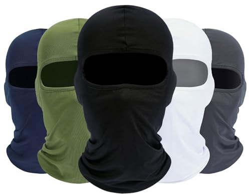 ROXUN Balaclava Ski Mask, 5 Pack Neck Gaiter Motorcycle Scarf, Summer Cooling UV Protector for Men/Women Black+White+Navy Blue+Army Green+Dark Gray