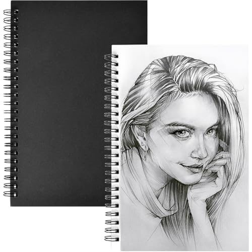 Xrten 2PCS Cuaderno de Dibujo, Bloc de Dibujo A5, Cuaderno de Bocetos de Arte Libro de Bocetos Encuadernado en Espiral, Papel de Escritura Cuaderno de Dibujo Notas para Niños, Adulto