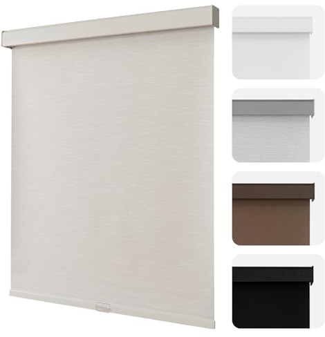 Joydeco 100% Blackout Roller Shades Cordless Blinds for Windows, Free-Stop Shades, UV Protection, Natural Woven Blinds for Home and Office, Light-Proof Aluminum Cover (35 W x 75 H, Beige)