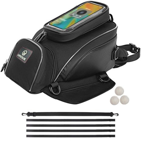 UROUK Tankrucksack Motorad Magnet mit Einer Touchscreen-Handytasche Bis zu 7.2 Zoll, Wasserdichter Tanktasche Motorad Quick Lock - 3 Magneten, 4 Riemen und 1 Schultergurt (Tank Tasche)