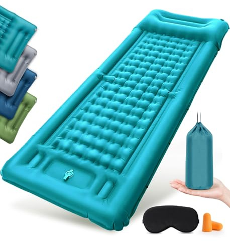 NatuVort Matelas Gonflable 1 Place 12CM Matelas Camping, Matela s Autogonflant 1 Personne avec Pompe à Pied Mate Las Gonflable Camping Oreiller pour Campin g, Randonnée, Plage, Bleu Paon