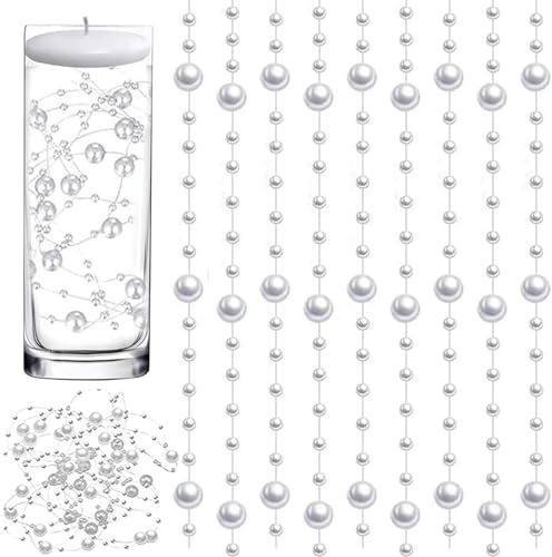 JINJUMEI 20 Pezzi Perle Bianco, Floating Pearls Beads, Fili di Perle Finte per Candele Galleggianti, Sassi Decorativi per Vasi,Adatti alla Decorazione del Vaso, Matrimonio, Decorazione della Tavola