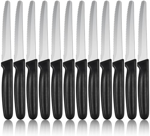 LustLocke Coltelli da Tavola, 12 pezzi Coltelli da Bistecca in Acciaio Inox, Coltelli da Tavola per Bistecca e Carne, Lame Seghettate Affilate, Coltelli per Casa e Cucina, Lavabili in Lavastoviglie