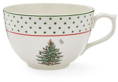 Spode Polka Dot Jumbo Christmas Mug - 20oz Porcelain Oversized Cup with Handle Featuring Holiday Tree Motif, Microwave & Dishwasher Safe - Seasonal Ceramic Mug for Gifting & Hosting