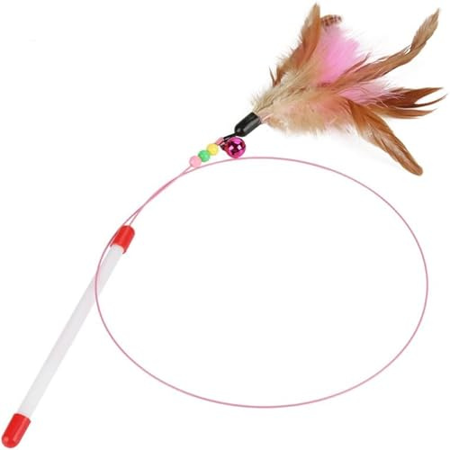 Cat Feather Toy, Cat Toy, Interactive Feather Teaser Wand with Bells, Fun Sports Toys for Kittens or Cats, with Feathers and Flexible Wire Pet Training Tool for Indoor Kitten Exercise and Playtime