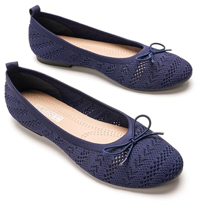 GLAMORA Bailarinas Mujer Manoletinas Punto Transpirable Lazo Frontal Zapatos Planos Flexibles Ligeros Cómodos Verano Primavera Calzado Tejido Perforado Suela Antideslizante Elegantes black-43