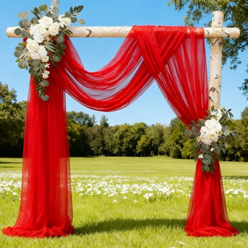 Alaoo Drappeggio di Arco di Nozze, 5Mx160CM, Tessuto Drappeggiato per Arco Nuziale Rosso, Tessuto di Tulle Chiffon, Adatto per Matrimoni, Cerimonie, Feste, Decorazioni Sceniche