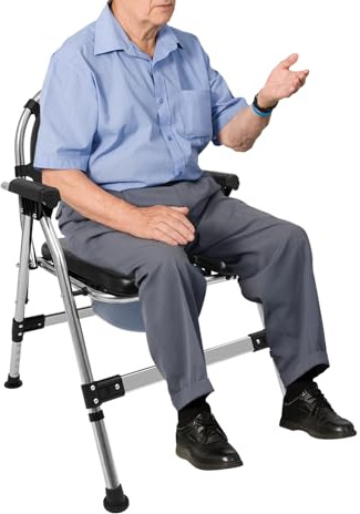 Silla de inodoro plegable de acero,apoya a personas con un peso de 150kg,Asiento acoplable,Asiento de inodoro para ancianos y mujeres embarazadas con tapicería de cuero