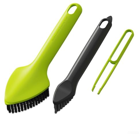 Gdfnmogo Ensemble de brosses à récurer 3 en 1 avec long manche pour le nettoyage de la maison, grande tête triangulaire et petite brosse pour poêles, portes de douche, carrelage, avec (vert)