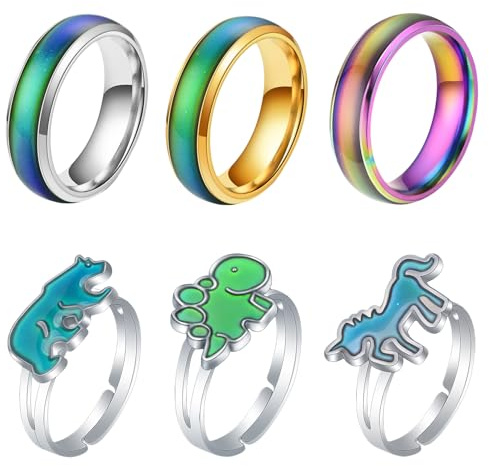 Uzndq 6 Stück Stimmungsring Kinder,Stimmungsringe,Kinderringe Mädchen,Mood Ring für Kinder Damen Mädchen,Fingerringe Geschenk Partyzubehör Gastgeschenke Weihnachtsgeschenke