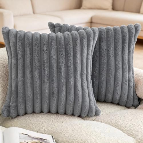MINWEGI 2 Light Grey Square Cushion Covers for Living Room Sofa
