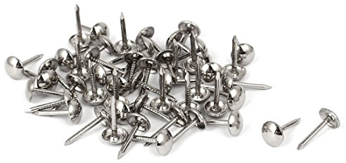 sourcing map Cuero Sofá 7mm x 14mm Redondo Cabeza Tapicería Tachuela Clavo Plata Tono 50 Piezas