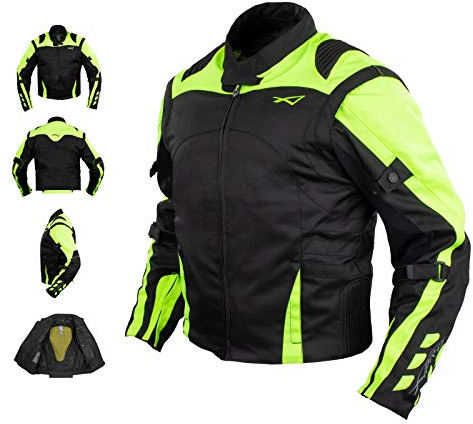 Textil sommarjacka CE skydd motorcykel vindtät stretch Fluo L