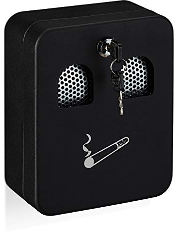 Relaxdays Wall-Mounted Ashtray for Outside, Weatherproof, Lockable, with Mounting Material & Keys, 20x16x8.5 cm, Black
