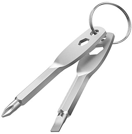 Screwdriver Keyring Set Comprise Flathead Screwdriver and Phillips Screwdriver&Wrench Tool,Portable Keychain Screwdriver Men Keychain Tool Gift(Silver)