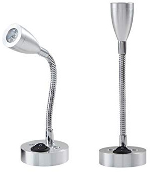 Soekodu 2er Pack 12V LED Spot Leselicht Einstellbarer Schalter Wand Nachttischlampe Camper Innenleuchte 6000K Weißlicht für Camper Caravan Van Boat Wohnmobil (Lang Silber)