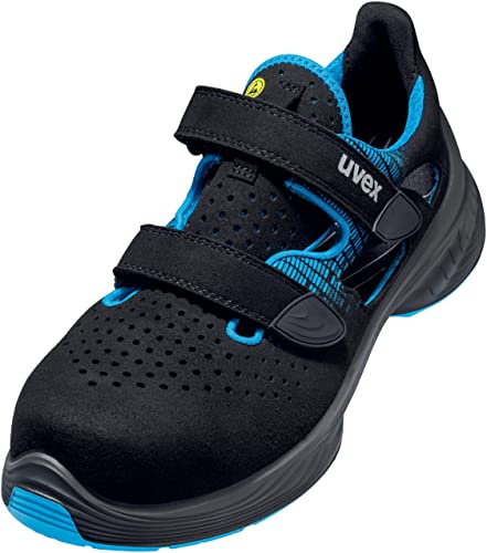Uvex 1 G2 sandaler, säkerhetsskor med plastmössa, andningsbara, arbetsskor S1 SRC, unisex, svart/blå, storlek 43