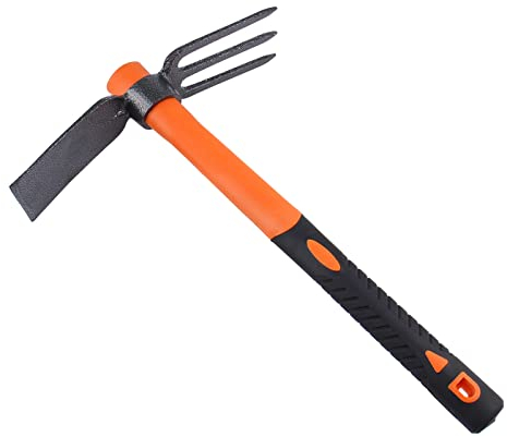 LUBAN Houe Double avec herminette forgée Robuste et poignée Ergonomique antidérapante Râteau à Double tête de 38,5 mm pour Jardinage, Chasse, aménagement extérieur