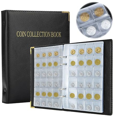480 Album della Collezione di Monete,Raccoglitore Monete,Album Libro per Collezionisti,Raccoglitore per Collezione di Monete,3x3cm / 1.2x1.2 Tasche Porta Monete per collezionisti Nero
