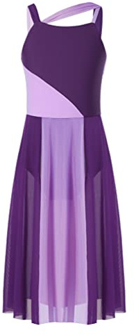 TiaoBug Vestido de Danza Clásica para Niña Maillot Ballet de Tirante con Falda Tul Irregular Leotardo Gimnasia Rítmica Ropa de Baile Contemporánea S Morado 9-10 años