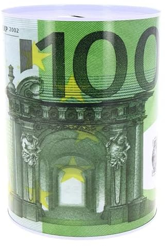 Virsus 1 Salvadanaio Grande Vintage 636, forma Cilindrica, 13,5x19 cm, Banconota Euro, barattolo in latta per risparmio, portamonete non apribile, salvadanaio decorativo da tavola (100 Euro)