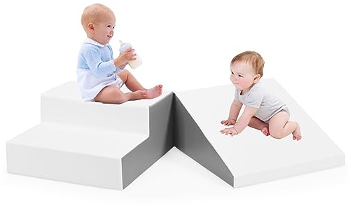COSTWAY Toddler Climb and Crawl Foam Play Set, Children's Stairs and Ramp Software Activity Toys, Baby Soft Play Equipment for Climbing, Sliding, Crawling (White+Grey)