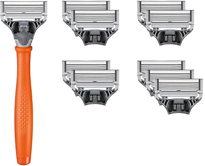 Harry’s Nassrasierer für Männer – Rasier-Set mit orangefarbenem Griff, 10 Ersatz-Rasierklingen Rasierer, Rasierklingen, Rasierklingen für Herren, Rasier Klingen Männer, Nassrasierer Klingen