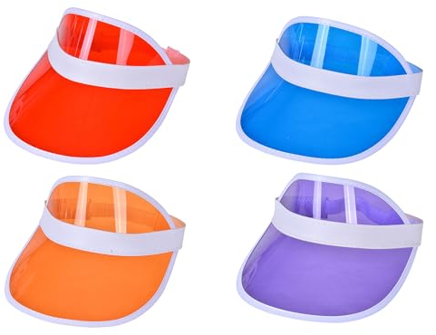 4 Stück Sonnenvisier Neon Farben,80er Jahre Sonnenvisier Poker Beach Party Sonnenvisiere für Golf, Tennis and Pokerpartys (DE/NL/SE/PL, Alphanumerisch, Einheitsgröße, 60, Satz B)