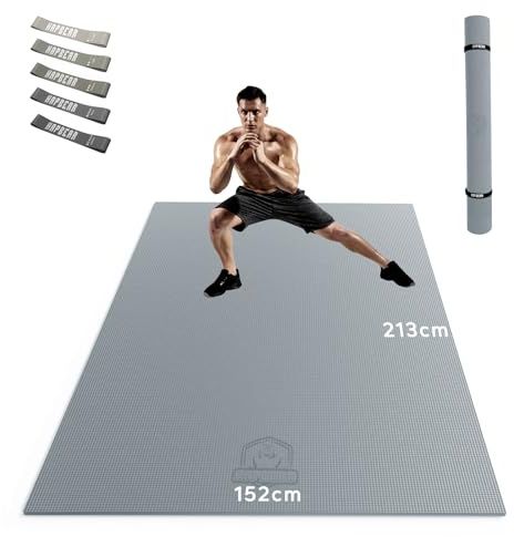 HAPBEAR Extra Große Yoga Matte,Yogamatte 183cm x 122cm x 8mm/213cm x 152cm x 8mm, rutschfest PVC Gymnastikmatte Sportmatte Fitnessmatte Schuhfreundlich-Grau