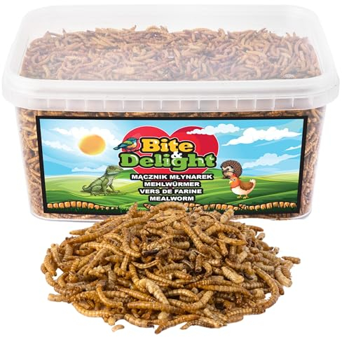 Bite & Delight Gusanos Secos Premium para Pájaros Silvestres - Rica en Proteínas y Grasas - Alimento para Erizos, Hámsters y Ardillas - Uso Todo el Año - 5000 ml - 900 g