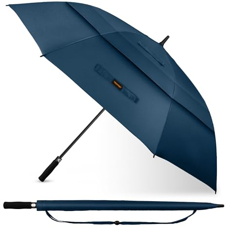TECKNET Ombrello da Golf Grande da 68 Pollici,Ombrello Pioggia Grande,Antivento,a Doppia Calotta Ventilata,Con Apertura Automatica e Impugnatura in EVA.Perfetto per Sole e Pioggia All'Aperto-Blu