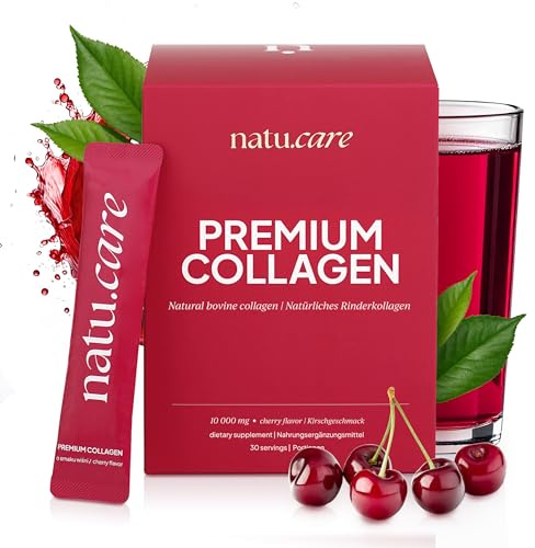 natu.care - Premium Collagen Powder 10000mg - Kollagen Pulver - Collagen Pulver - Vital Proteins Collagen Peptides - 100% Natürlich - Colagenpulver für Gelenke, Haare (30 Portionen Kirsche)