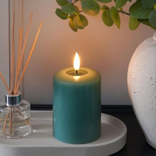 Ember Candles™ 10cm Signature Sage Green LED Flickering Battery Candle – 100% Real Wax, Ultra-Realistic, Flameless, Hand-Poured Design, 6-Hour Timer for Safe Indoor Use (Without Remote Control)