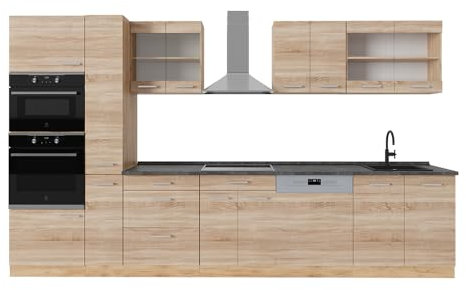 Vicco Cocina Completa R-Line, Roble Sonoma/Goldkraft, 350 cm, ET Antracita