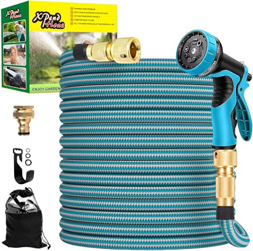 100FT/30M,Erweiterbarer Wasserschlauch mit 10-Funktionsschlauchdüse,Extra Festigkeit flexibler Schlauch mit 1/2$3/4 2in1 Messingbeschlägen für den Außenbereich,Flexibler Gartenschlauch