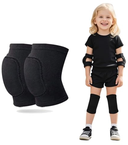 HUSHRICH Knee Pads for Kids Age 7-12 Years, Volleyball Knee Pads Thick Sponge Youth Girls Boys Anit-Slip Dance Knee Support Kneepads Brace for Volleyball Dance Yoga Running Climbing Black